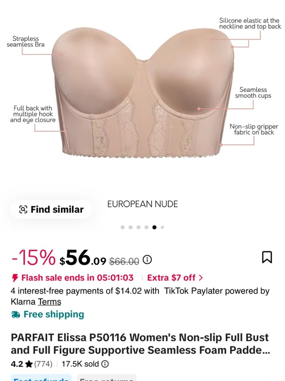 PARFAIT Elissa Strapless Longline Bra in European Nude